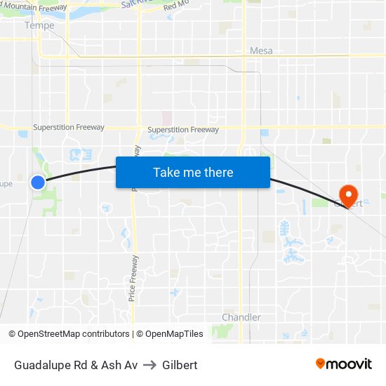 Guadalupe Rd & Ash Av to Gilbert map