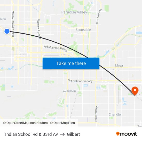 Indian School Rd & 33rd Av to Gilbert map