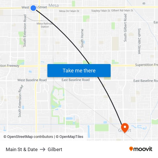 Main St & Date to Gilbert map