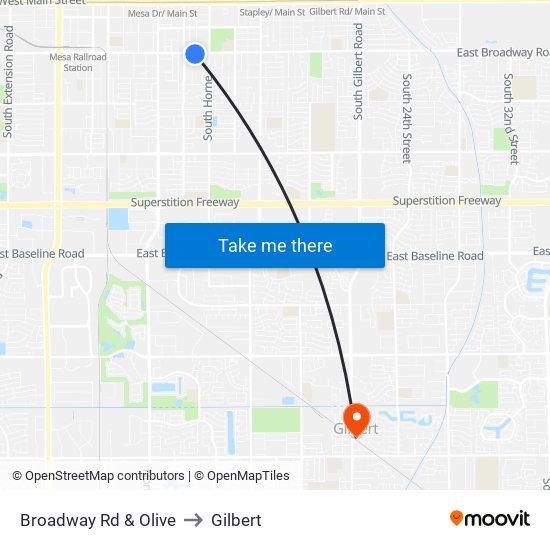 Broadway Rd & Olive to Gilbert map