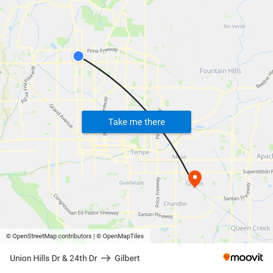 Union Hills Dr & 24th Dr to Gilbert map