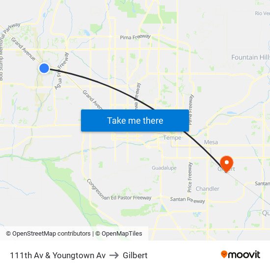 111th Av & Youngtown Av to Gilbert map