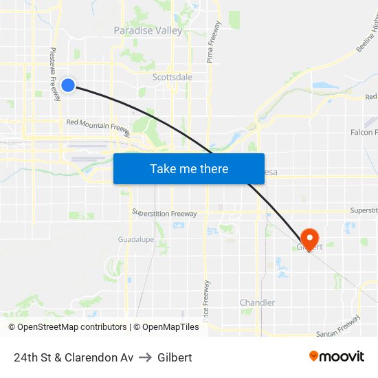 24th St & Clarendon Av to Gilbert map