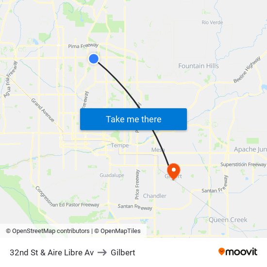 32nd St & Aire Libre Av to Gilbert map