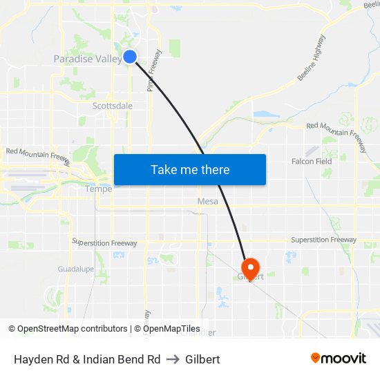 Hayden Rd & Indian Bend Rd to Gilbert map
