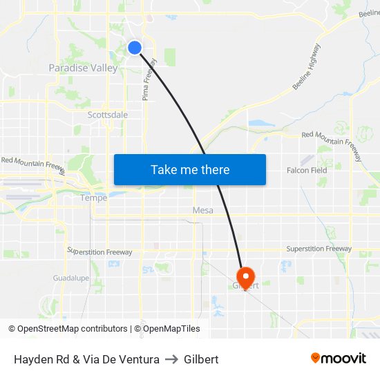 Hayden Rd & Via De Ventura to Gilbert map