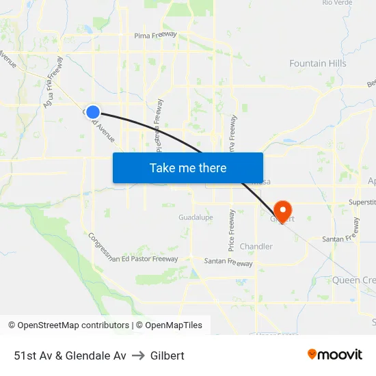 51st Av & Glendale Av to Gilbert map