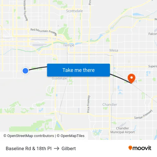 Baseline Rd & 18th Pl to Gilbert map