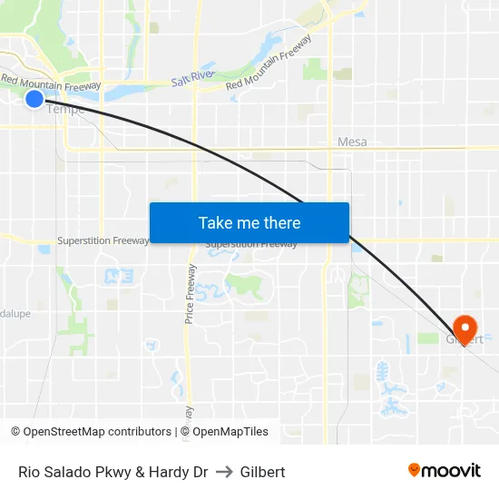 Rio Salado Pkwy & Hardy Dr to Gilbert map