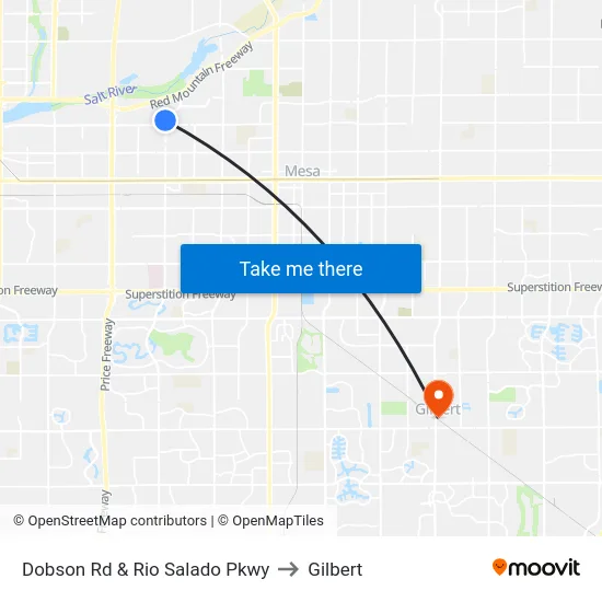 Dobson Rd & Rio Salado Pkwy to Gilbert map