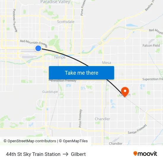 44th St Sky Train Station to Gilbert map
