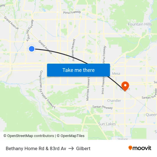 Bethany Home Rd & 83rd Av to Gilbert map