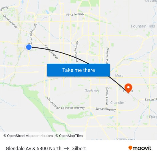 Glendale Av & 6800 North to Gilbert map