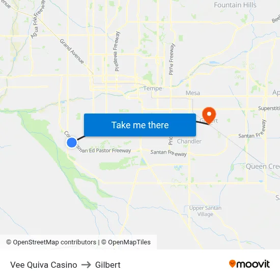 Vee Quiva Casino to Gilbert map