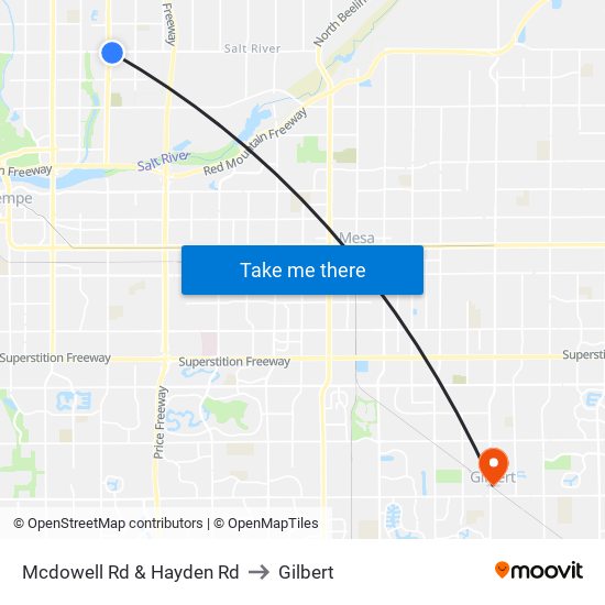 Mcdowell Rd & Hayden Rd to Gilbert map