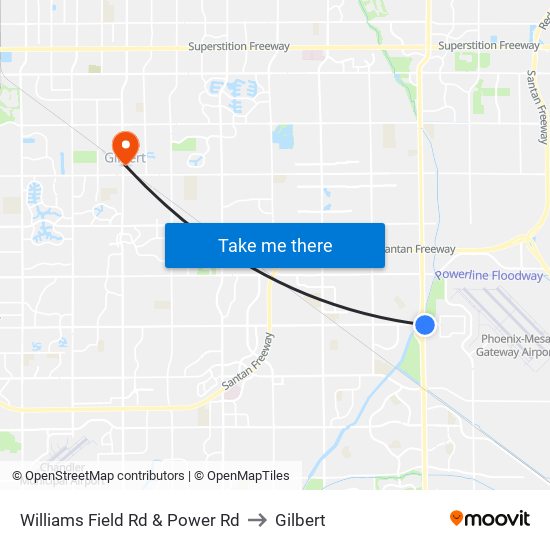 Williams Field Rd & Power Rd to Gilbert map