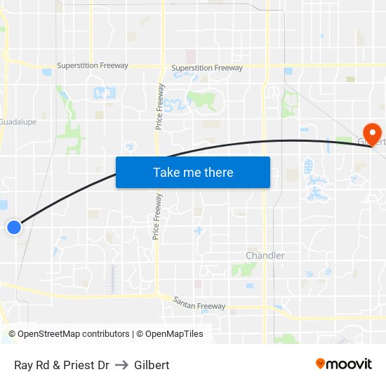 Ray Rd & Priest Dr to Gilbert map