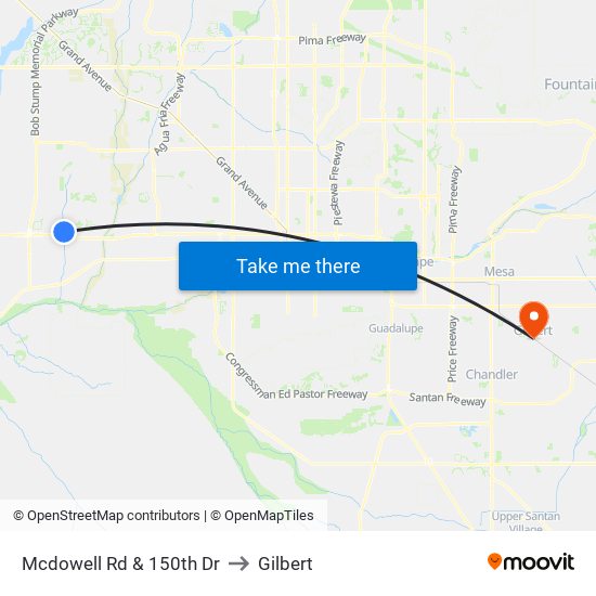 Mcdowell Rd & 150th Dr to Gilbert map