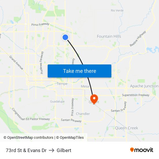 73rd St & Evans Dr to Gilbert map