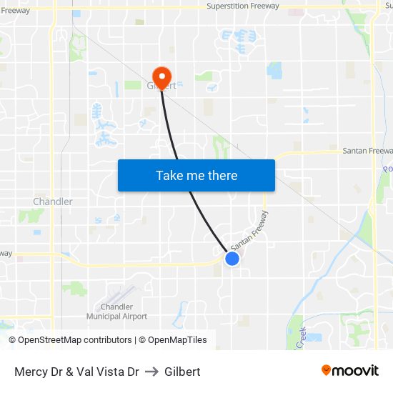 Mercy Dr & Val Vista Dr to Gilbert map