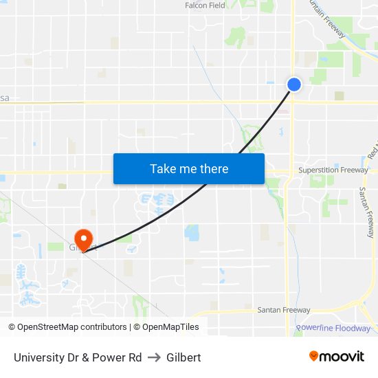 University Dr & Power Rd to Gilbert map