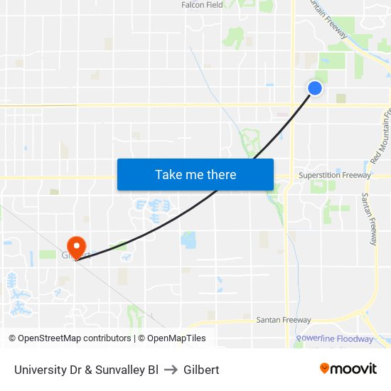 University Dr & Sunvalley Bl to Gilbert map