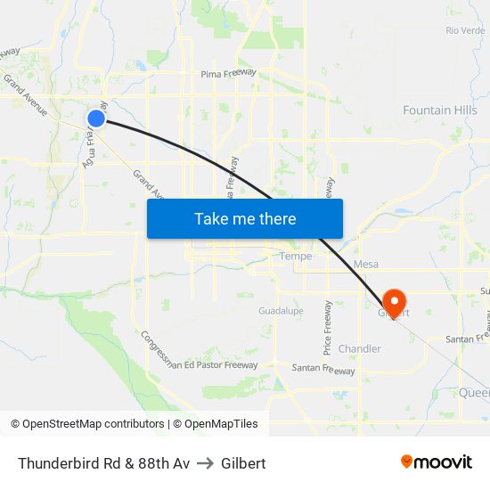 Thunderbird Rd & 88th Av to Gilbert map