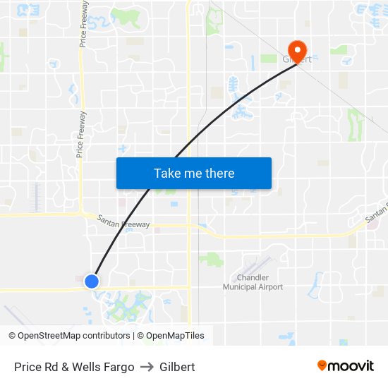 Price Rd & Wells Fargo to Gilbert map