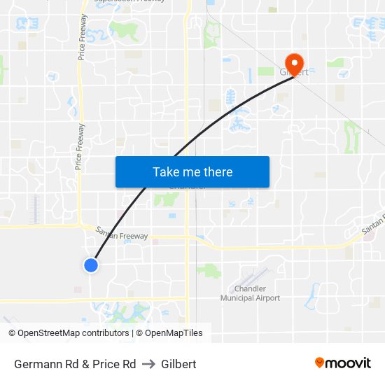 Germann Rd & Price Rd to Gilbert map