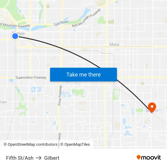 Fifth St/Ash to Gilbert map