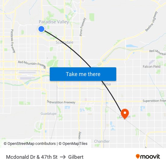 Mcdonald Dr & 47th St to Gilbert map