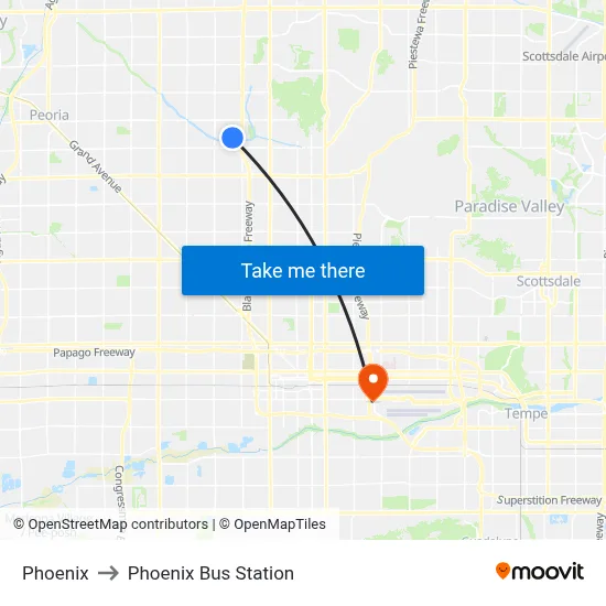 Phoenix to Phoenix Bus Station map