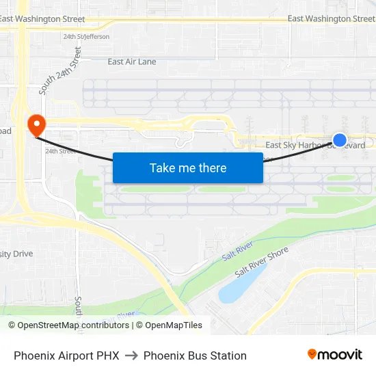 Phoenix Airport PHX to Phoenix Bus Station map