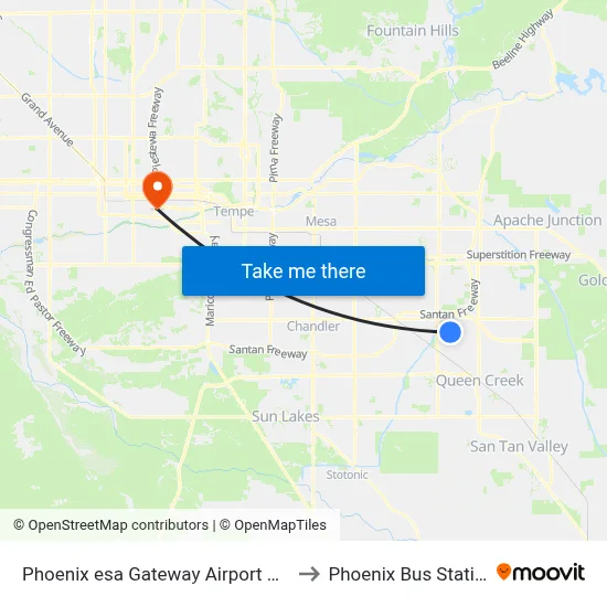 Phoenix esa Gateway Airport AZA to Phoenix Bus Station map