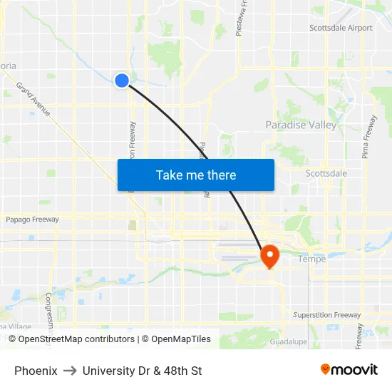 Phoenix to University Dr & 48th St map