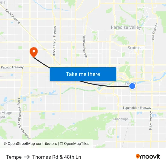 Tempe to Thomas Rd & 48th Ln map