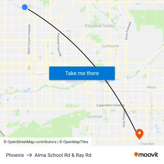 Phoenix to Alma School Rd & Ray Rd map