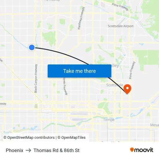Phoenix to Thomas Rd & 86th St map