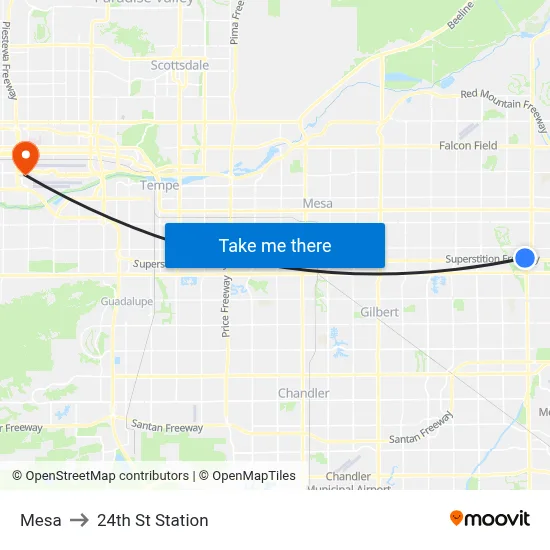 Mesa to 24th St Station map
