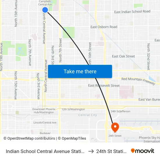 Indian School Central Avenue Station to 24th St Station map