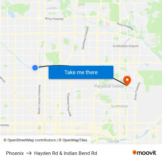 Phoenix to Hayden Rd & Indian Bend Rd map