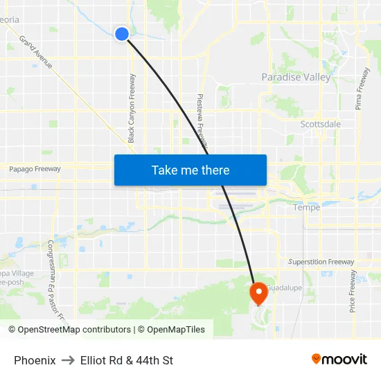 Phoenix to Elliot Rd & 44th St map