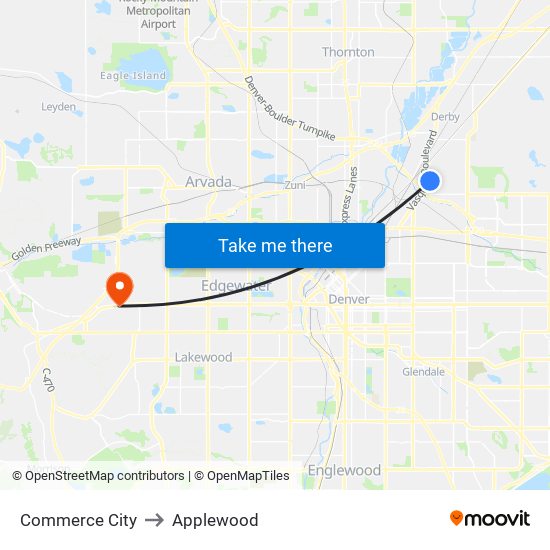 Commerce City to Applewood map