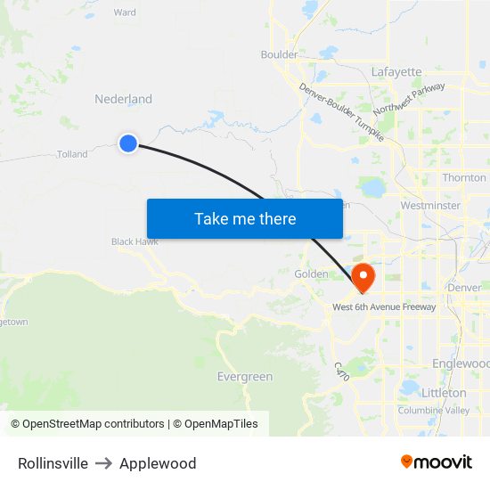 Rollinsville to Applewood map