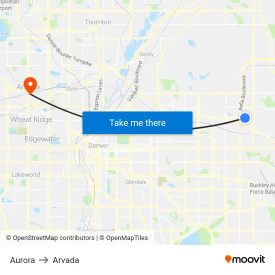 Aurora to Arvada map