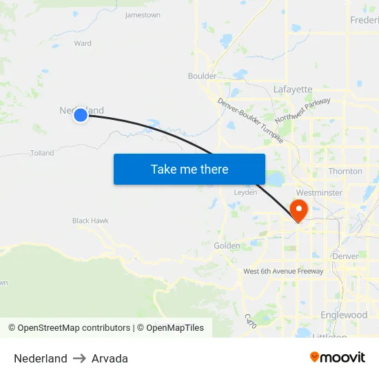 Nederland to Arvada map