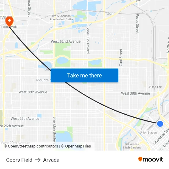 Coors Field to Arvada map