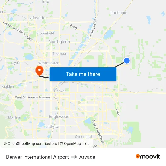 Denver International Airport to Arvada map