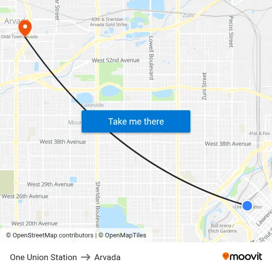 One Union Station to Arvada map