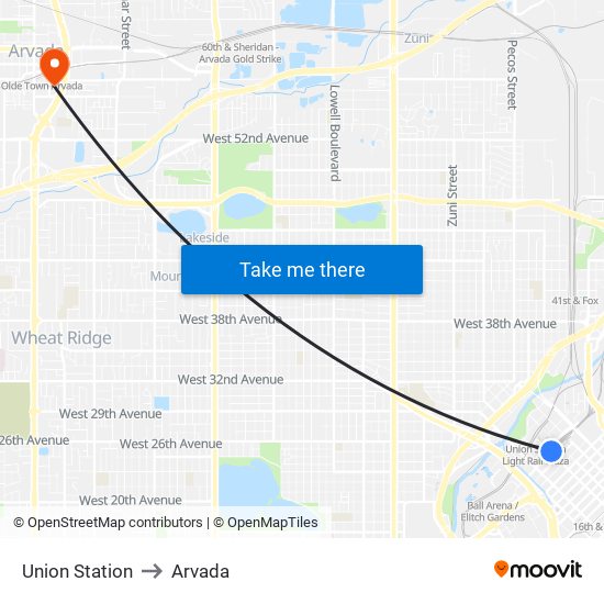 Union Station to Arvada map